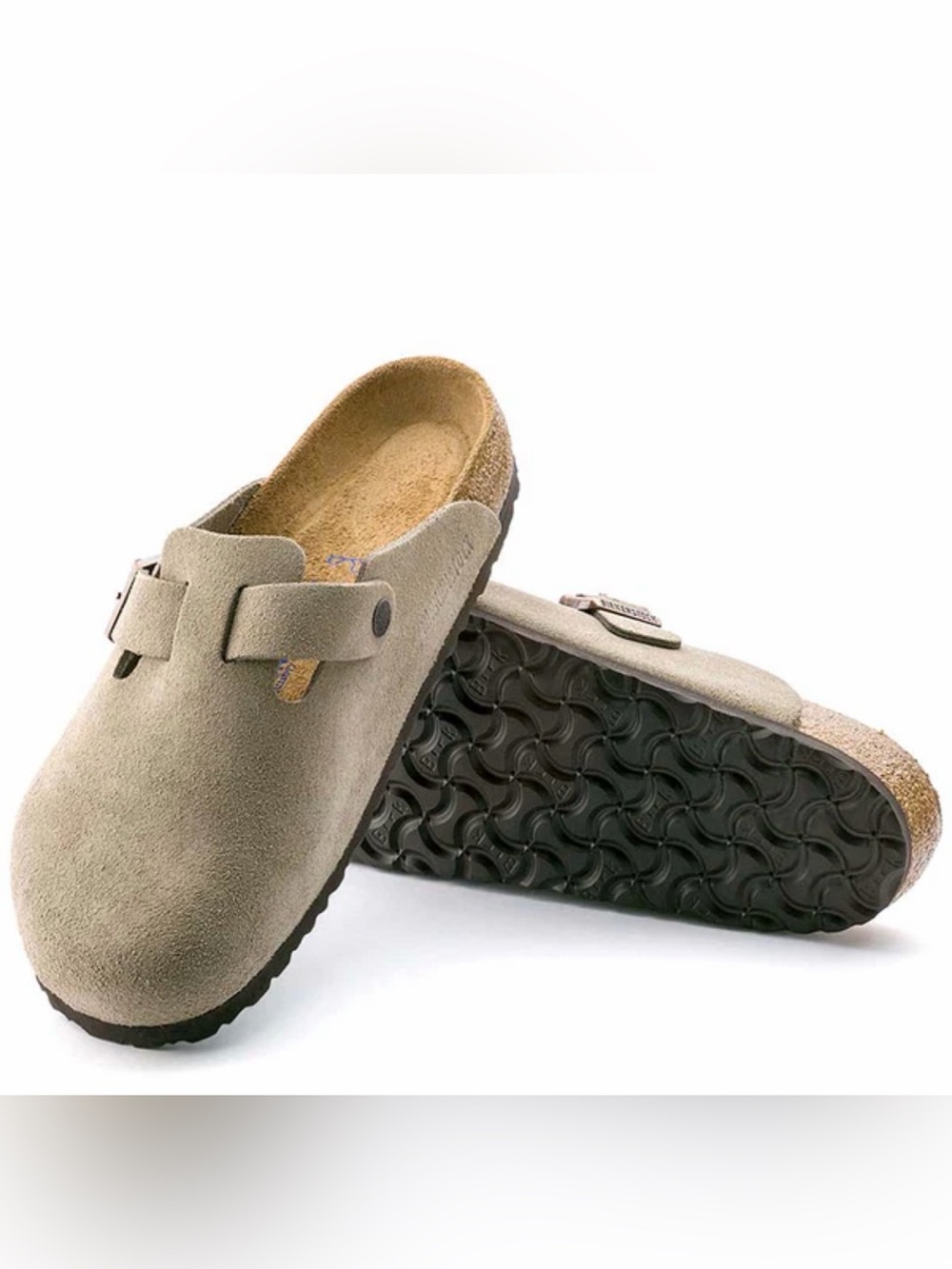 Birkenstock Women's Boston Suede Leather Soft Footbed Slip On Shoes Taupe Sz 38